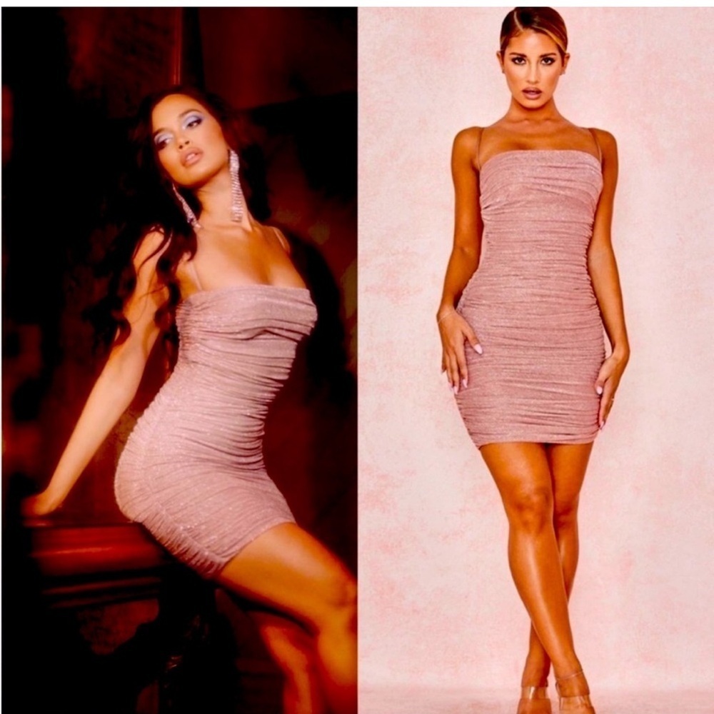House of CB Ella Pale Pink Sparkle Mesh Mini Dress